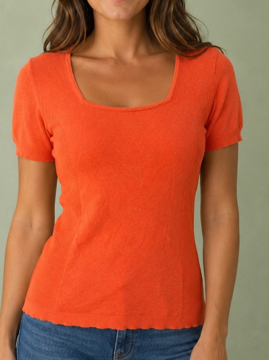 Dress Barn Sweaters - Dress Barn Orange Short-Sleeve Square Neck Knit Top LARGE